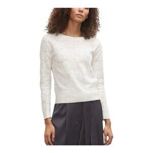 Club Monaco Floral Jacquard Sweater Chandails Size XL White Quiet Luxury NWT